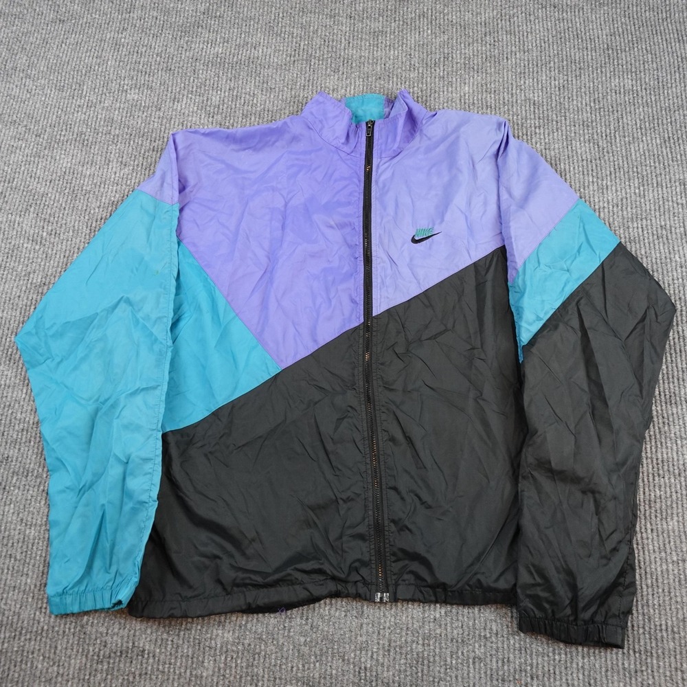 Vintage Nike Jacket Mens 2XL Purple Teal Colorblock Full Zip Windbreaker Usa